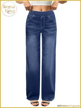 High Waisted Wide Leg Stretchy Pull On Jeans with Pockets for Women Lightweight